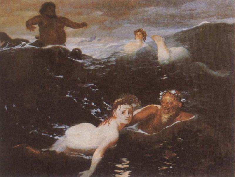 Arnold Bocklin Playing in the Waves oil painting image